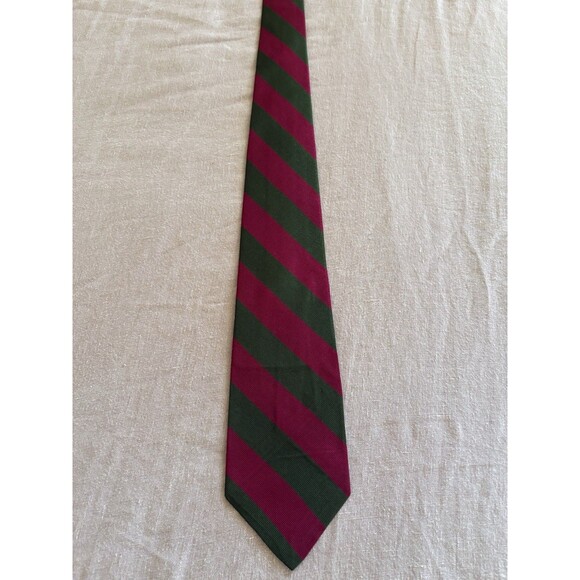 Polo Ralph Lauren Tie Green Maroon/Red Stripe 100% Silk Made in USA By Hand - Picture 2 of 6